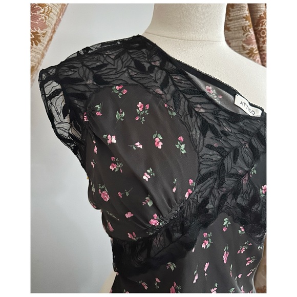 THE ATTICO • Peggy One Shoulder, Lace Panel Silk Slip Dress in Black - Picture 4 of 10